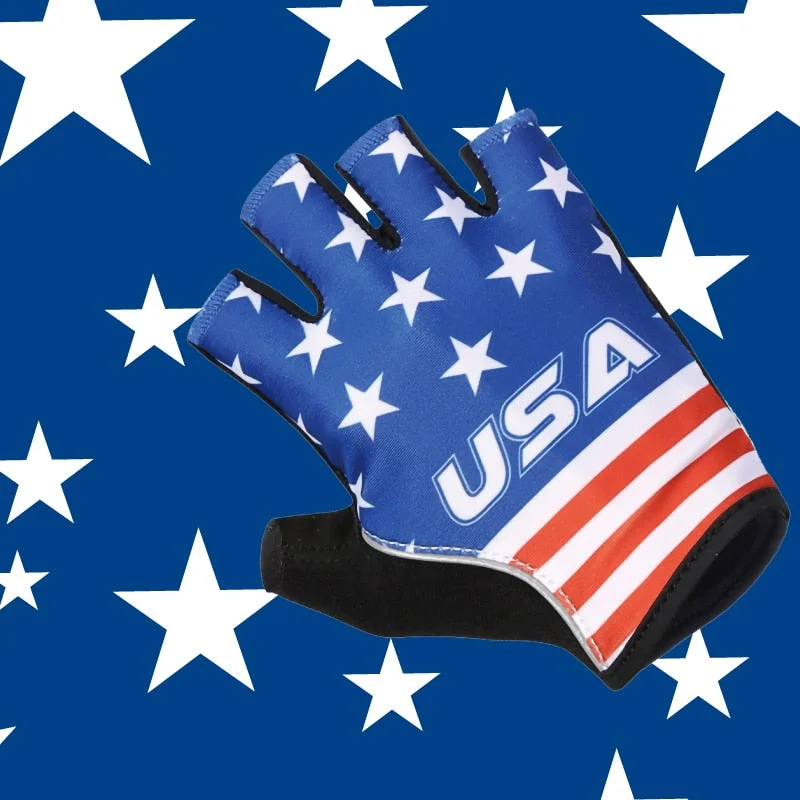 USA blue half finger cycling gloves/wholesale personalized mountain bicycle mittens/hand smart pro team racing gel bike gloves