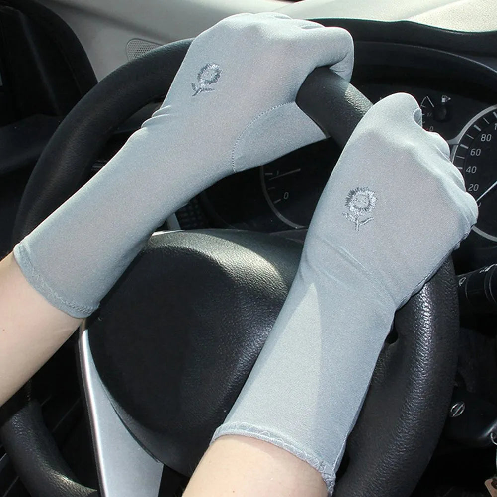 Women Mid-long Sunscreen Gloves Summer Spring Thin Elastic Anti UV Driving Gloves Slip Resistant Etiquette Gloves