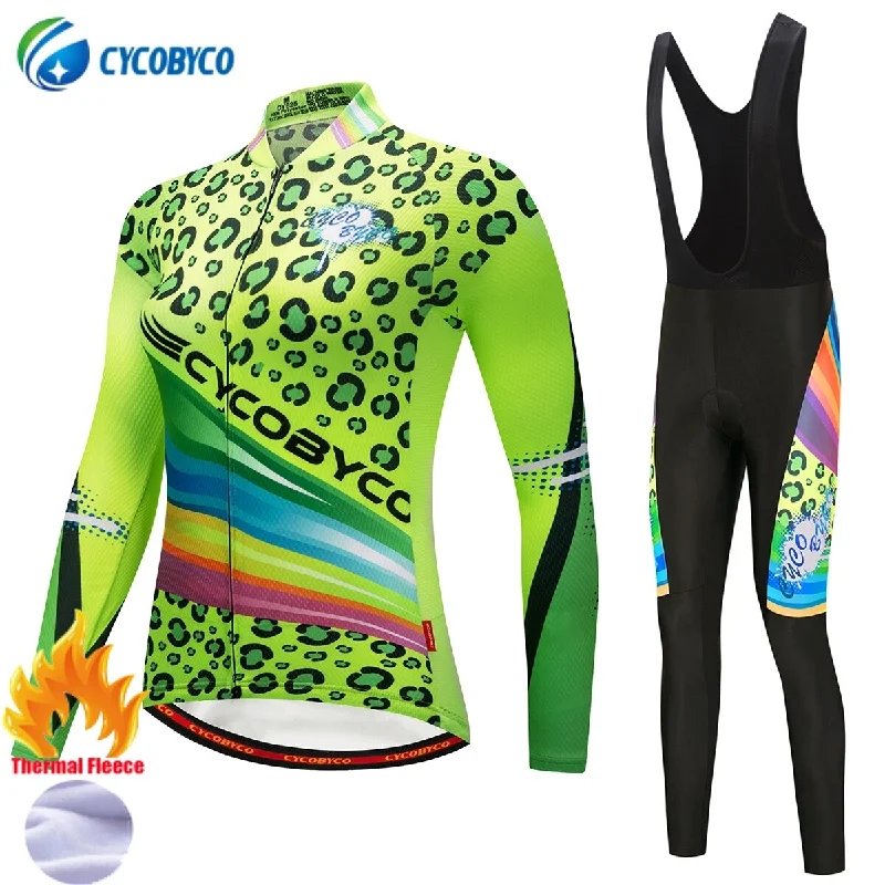 Cycobyco Winter Thermal Fleece Women Cycling Jerseys Mountain Bike Bicycle Uniform Long Sleeve Cycling Clothing Best Gel Pad