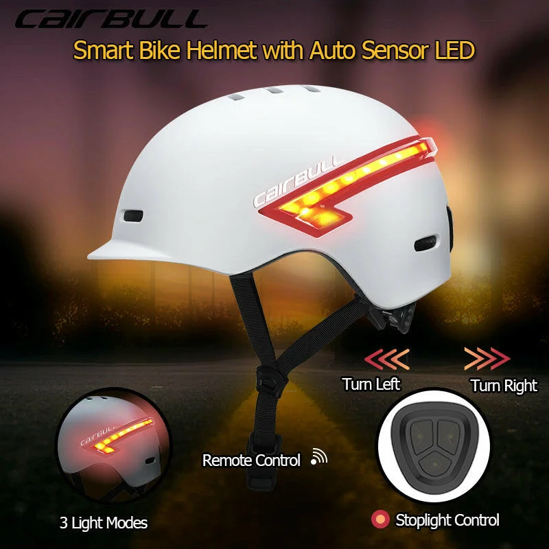 Cairbull Newest Road Bike Helmet Black and White Color with Telecontrol LED Turning Lights and Warning Lights for Men and Women