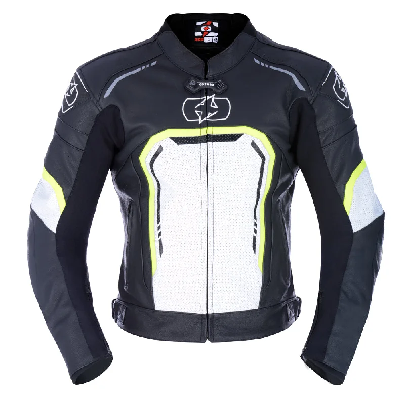 Oxford Strada Leather Sports Jacket - Black / White / Fluo