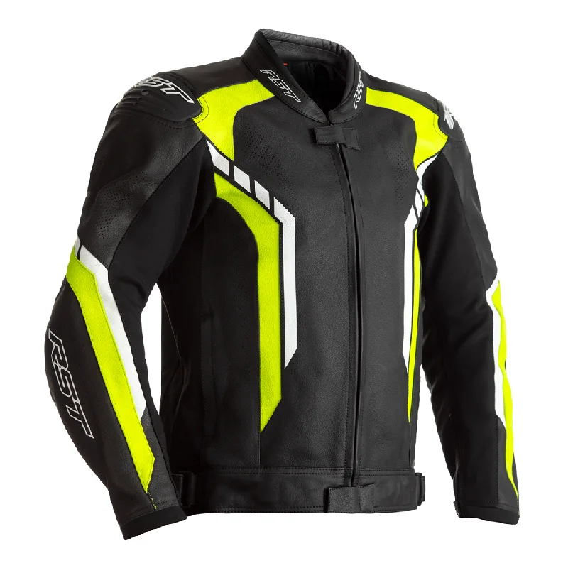 RST Axis CE Leather Jacket - Black / Flo Yellow / White