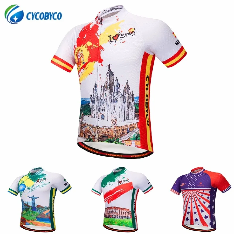 Cycobyco Men's Cycling Jersey Short Sleeve Reflective,Light,Breathable and Quick Drying USA,Italy,France,Brazil,Spain Style