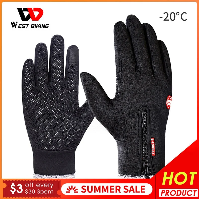 Bicycle Accessories BIKING Winter Bike Gloves Running Ski Thicken Warm Touch Screen Bicycle Gloves Windproof Thermal Full Finger Cycling Gloves