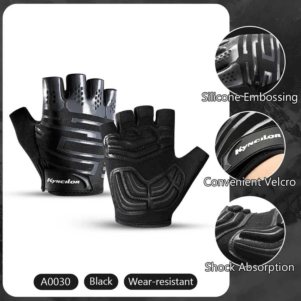 Summer Sport Cycling Gloves Black Fingerless Thicken Shock Pads SBR Anti-slip Anti-sweat Fitness Motorbike Gloves Men