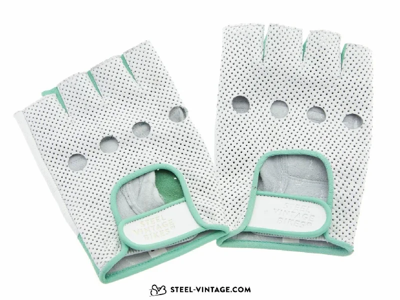 SVB Perforated Leather Cycling Gloves - White/Celeste