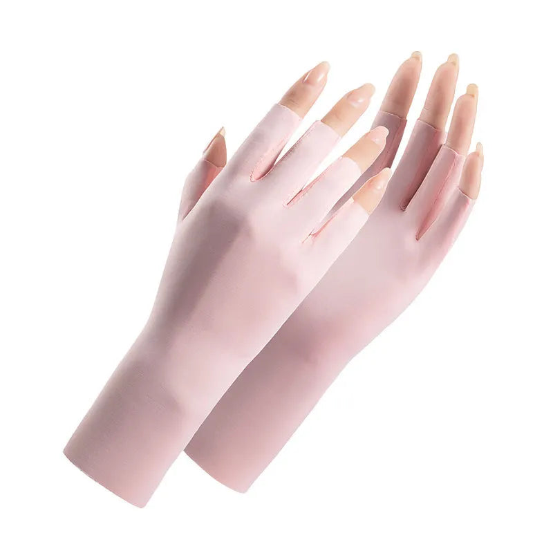 Women's Cotton Thin Touch Screen Riding Driving Outdoor Summer Autumn Fingerless Half-finger UV Protection Sunscreen Gloves