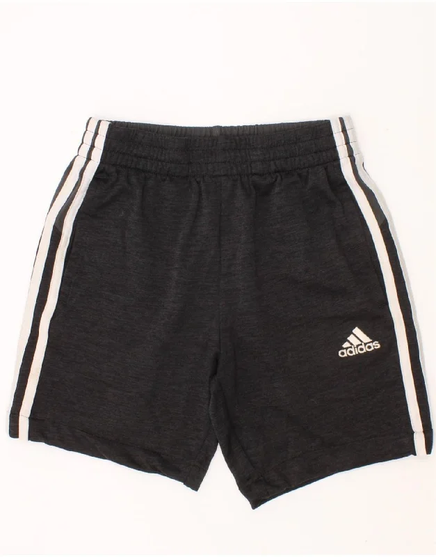 ADIDAS Boys Climalite Sport Shorts 7-8 Years Medium Grey Polyester