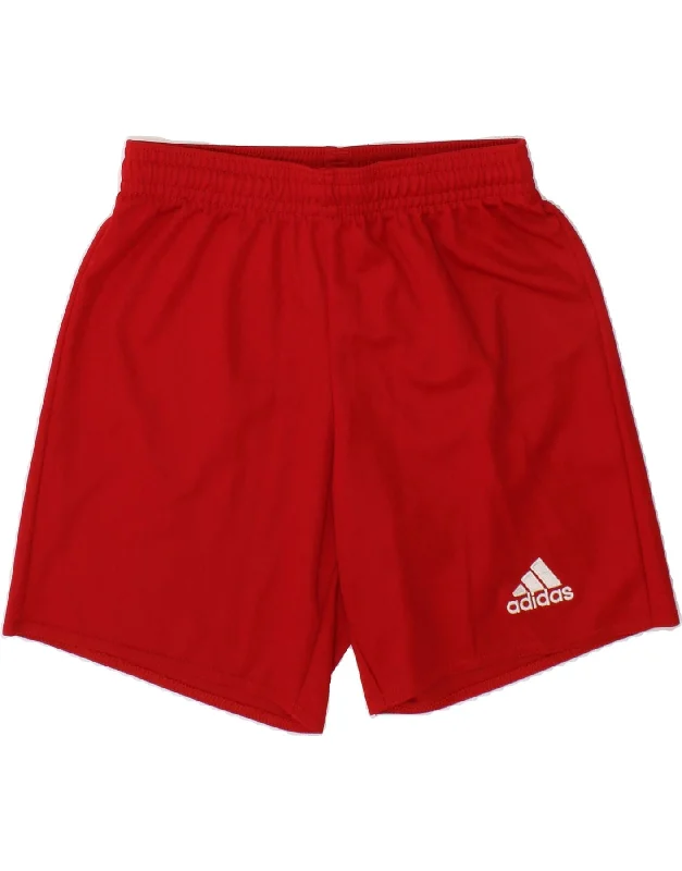 ADIDAS Boys Climalite Sport Shorts 7-8 Years Red Polyester