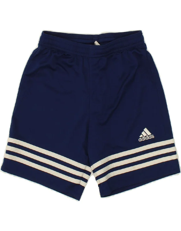 ADIDAS Boys Climalite Sport Shorts 9-10 Years Medium Navy Blue Polyester