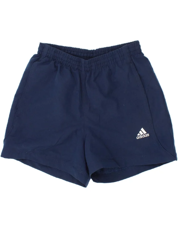 ADIDAS Boys Climalite Sport Shorts 9-10 Years Navy Blue Polyester