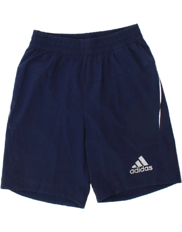 ADIDAS Boys Climalite Sport Shorts 9-10 Years Navy Blue Polyester