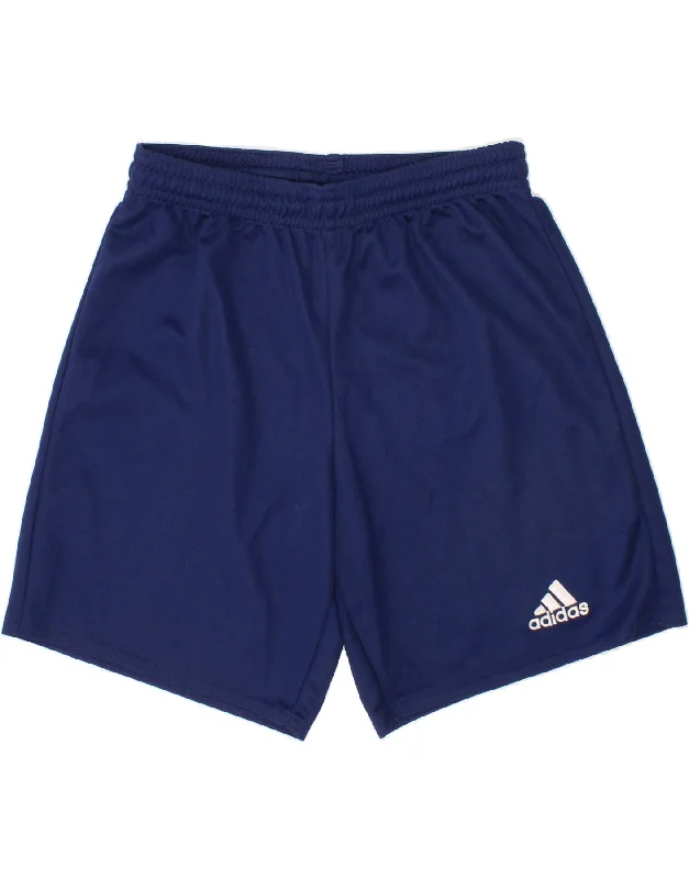 ADIDAS Boys Climalite Sport Shorts 9-10 Years Navy Blue Polyester