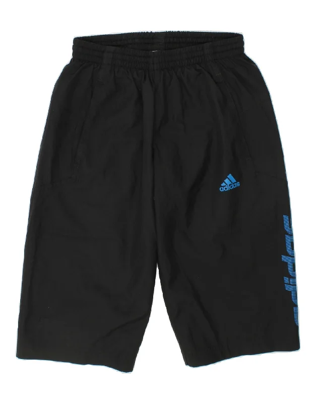 ADIDAS Boys Graphic Bermuda Sport Shorts 7-8 Years Black Polyester