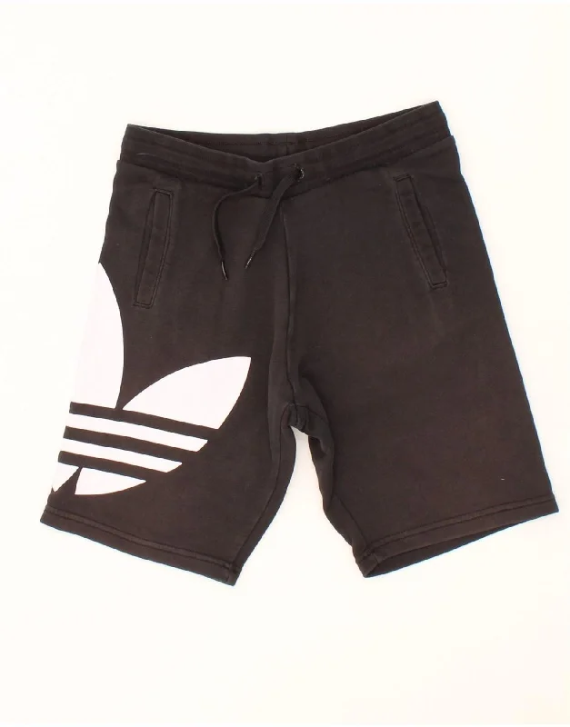 ADIDAS Boys Graphic Sport Shorts 10-11 Years Black Cotton