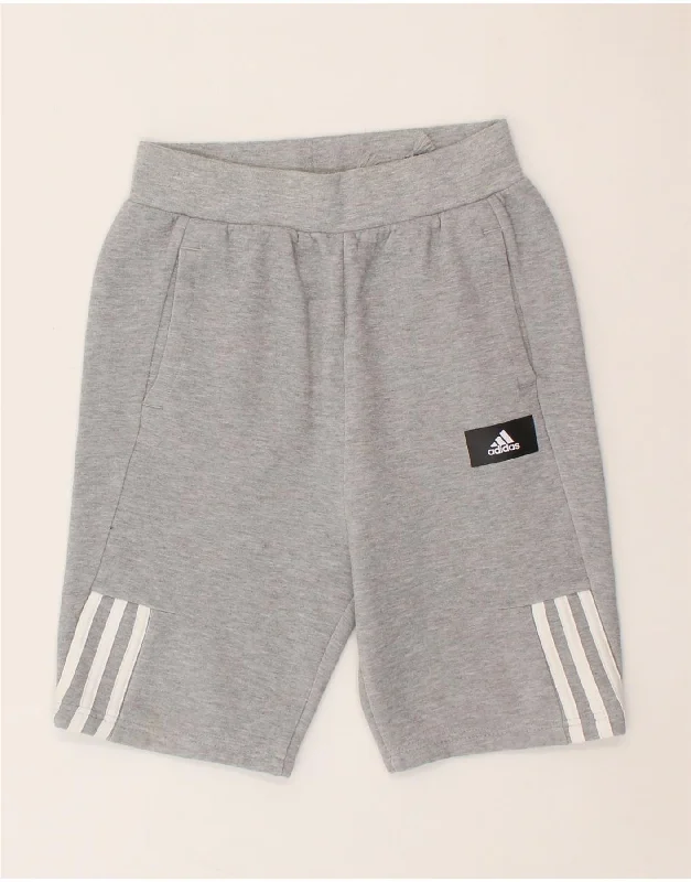 ADIDAS Boys Graphic Sport Shorts 11-12 Years Grey Cotton