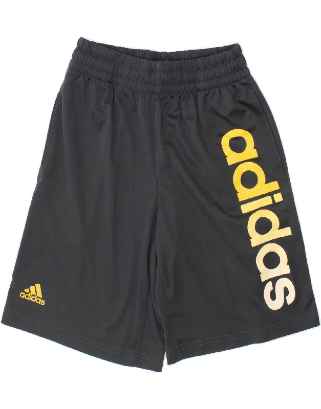 ADIDAS Boys Graphic Sport Shorts 7-8 Years Small Grey Polyester