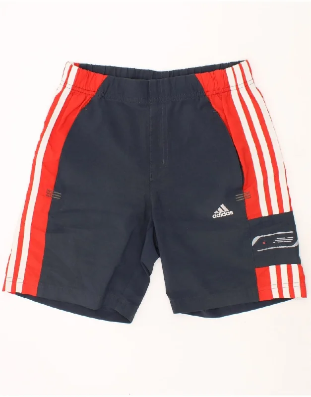 ADIDAS Boys Sport Shorts 9-10 Years Navy Blue Colourblock Polyester