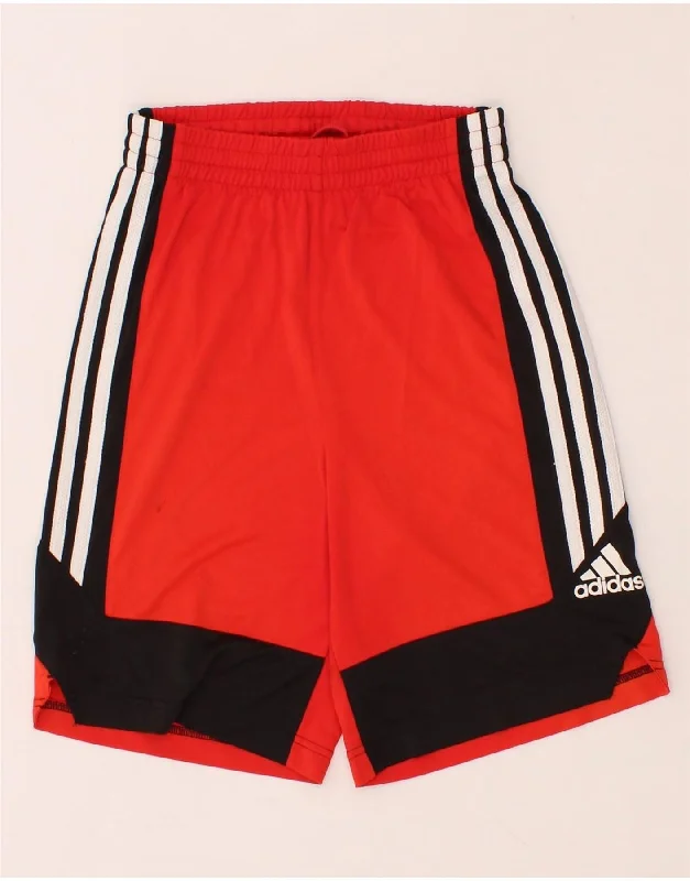 ADIDAS Boys Sport Shorts 9-10 Years Red Colourblock Polyester