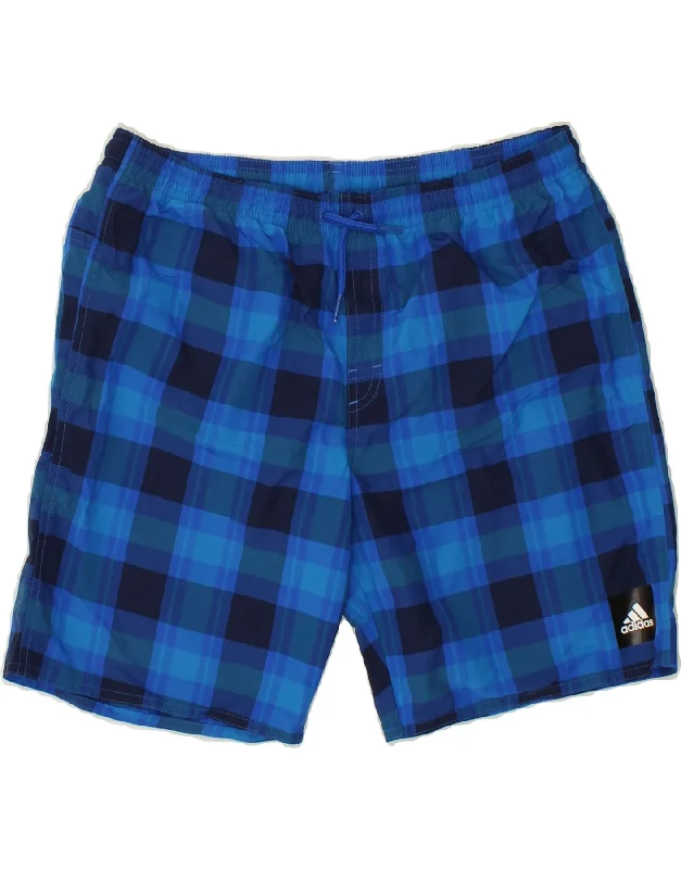 ADIDAS Boys Swimming Shorts 15-16 Years Blue Check Polyester