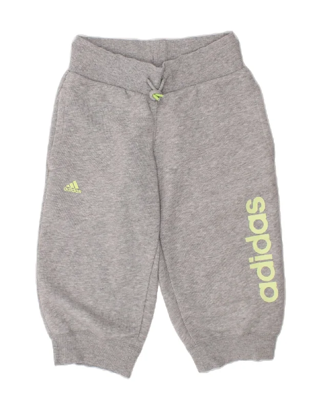 ADIDAS Girls Graphic Bermuda Sport Shorts 7-8 Years Grey Cotton