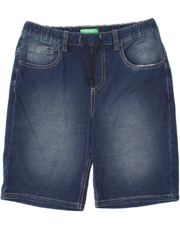 BENETTON Boys Denim Shorts 11-12 Years 2XL W28 Navy Blue Cotton