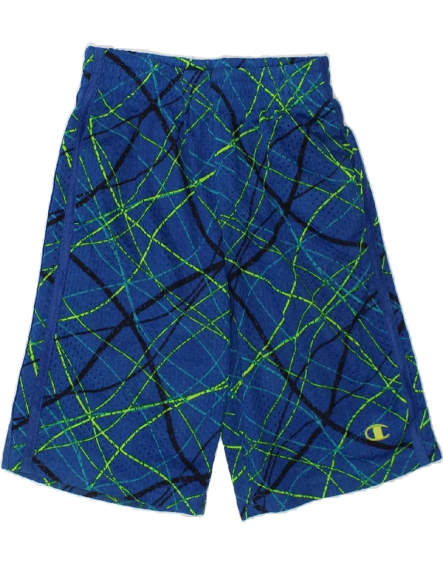 CHAMPION Boys Abstract Pattern Sport Shorts 5-6 Years Blue Polyester