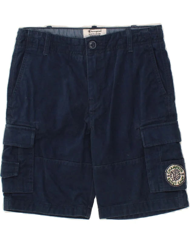 CHAMPION Boys Cargo Shorts 11-12 Years Large W28 Navy Blue Cotton