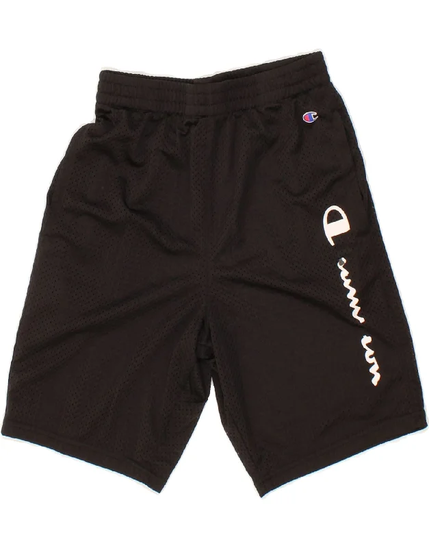 CHAMPION Boys Graphic Sport Shorts 11-12 Years Large Black Polyester