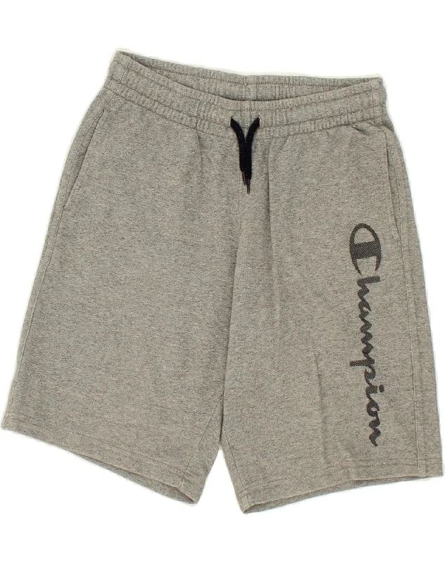 CHAMPION Boys Graphic Sport Shorts 11-12 Years Large Grey Cotton