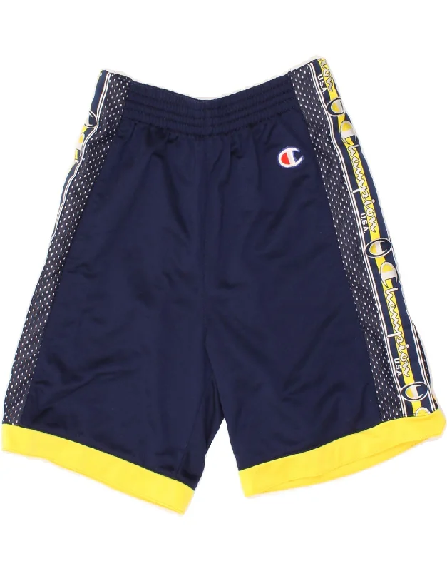 CHAMPION Boys Graphic Sport Shorts 13-14 Years  Navy Blue Colourblock