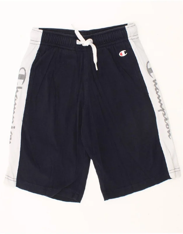 CHAMPION Boys Graphic Sport Shorts 5-6 Years XS  Navy Blue Colourblock