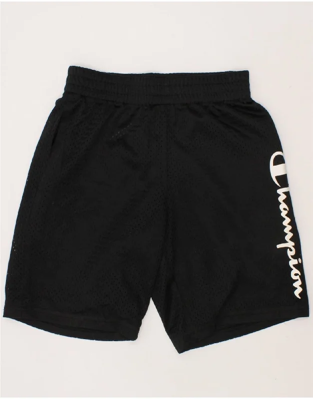 CHAMPION Boys Graphic Sport Shorts 7-8 Years Small Black Polyester