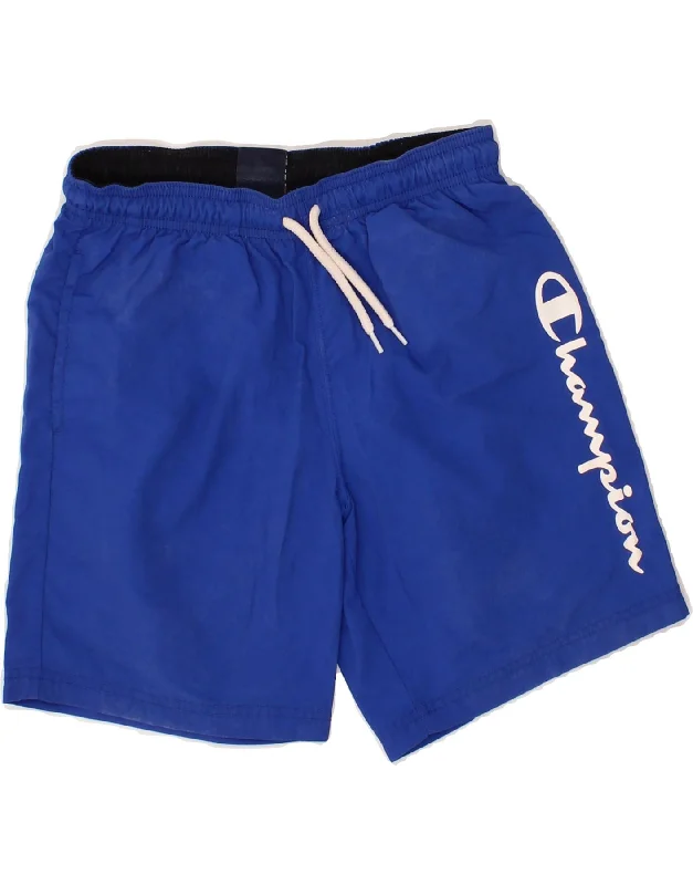 CHAMPION Boys Graphic Sport Shorts 9-10 Years Medium Blue Polyester