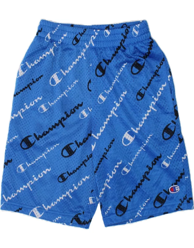 CHAMPION Boys Graphic Sport Shorts 9-10 Years Medium  Blue Polyester