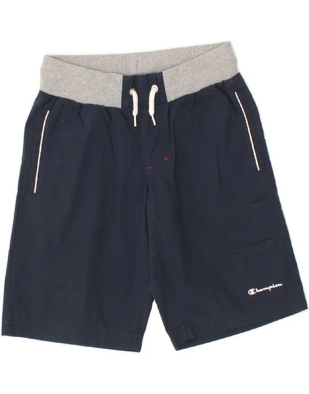 CHAMPION Boys Sport Shorts 11-12 Years Large Navy Blue Cotton