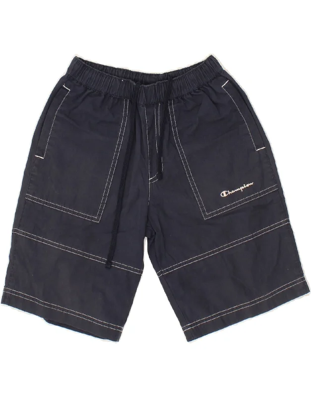 CHAMPION Boys Sport Shorts 7-8 Years Small Navy Blue Cotton