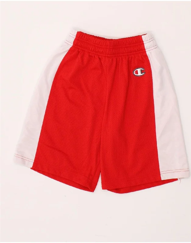 CHAMPION Boys Sport Shorts 9-10 Years Medium  Red Colourblock Polyester