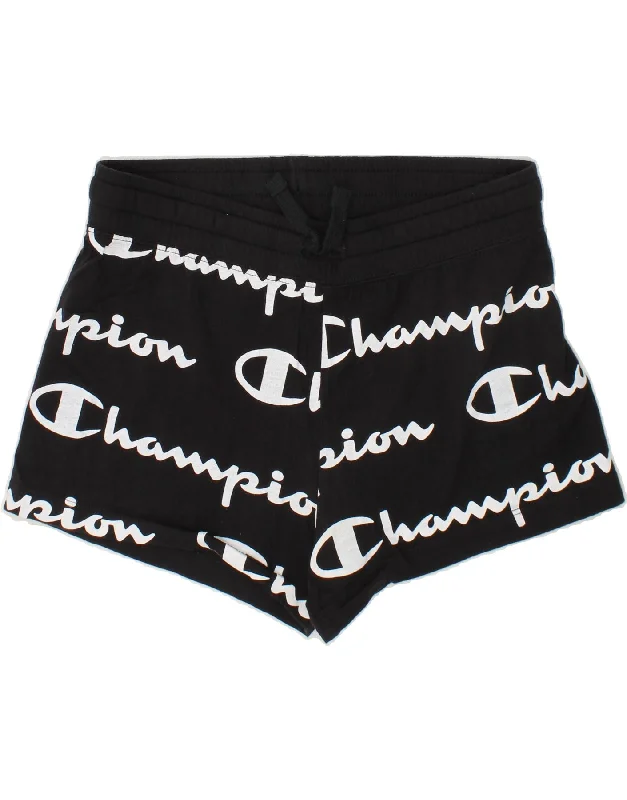 CHAMPION Girls Graphic Sport Shorts 11-12 Years Large Black