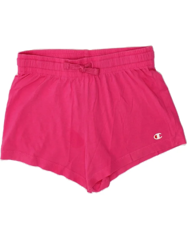 CHAMPION Girls Sport Shorts 11-12 Years Large Pink Cotton