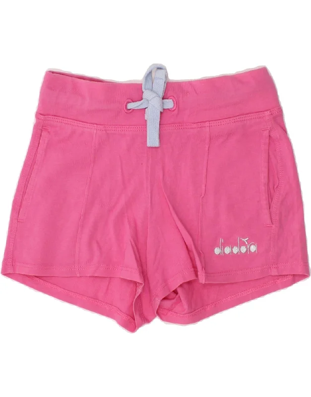 DIADORA Girls Graphic Sport Shorts 6-7 Years XS Pink Cotton