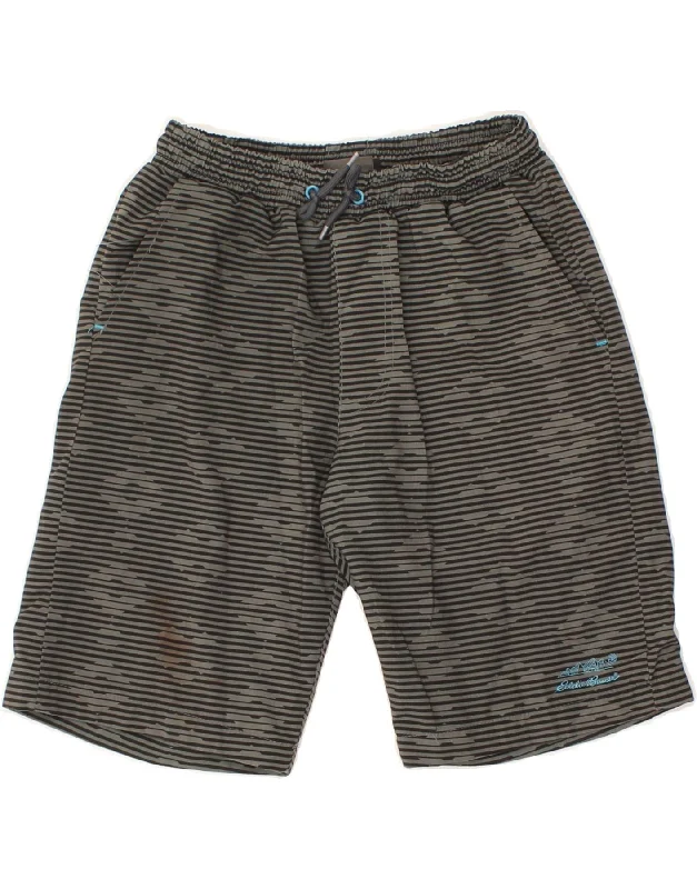 EDDIE BAUER Boys Sport Shorts 10-11 Years Medium Grey Striped