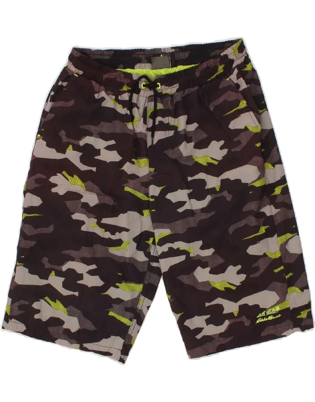 EDDIE BAUER Boys Sport Shorts 15-16 Years XL Grey Camouflage Polyester