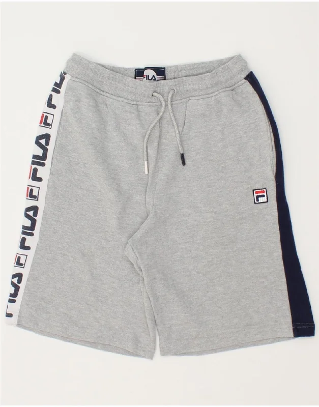 FILA Boys Graphic Sport Shorts 11-12 Years Large Grey Colourblock Cotton