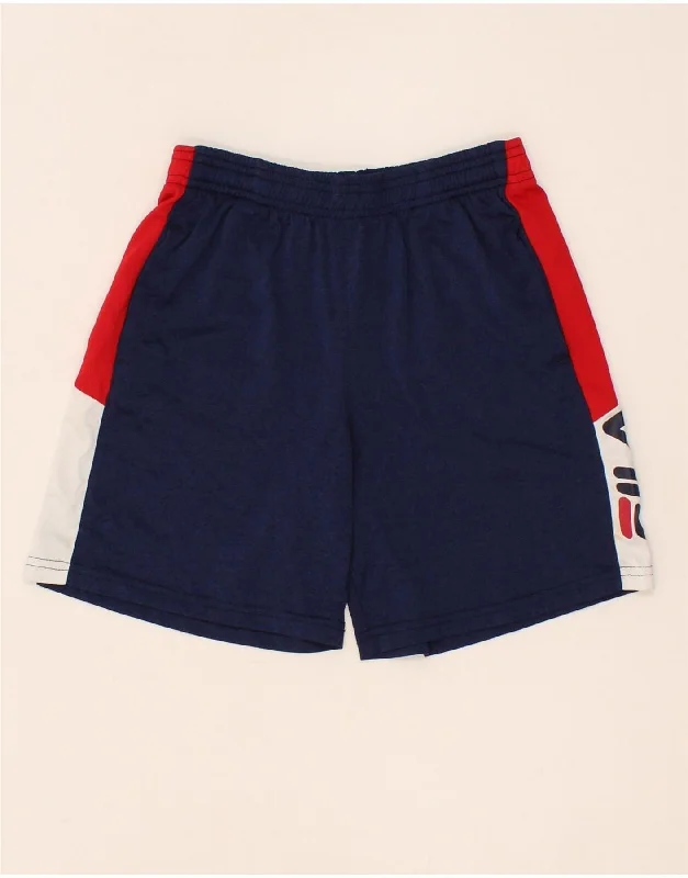 FILA Boys Graphic Sport Shorts 7-8 Years Small Navy Blue Colourblock