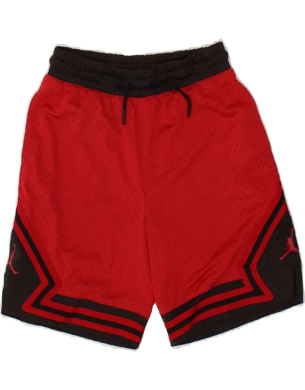 JORDAN Boys Sport Shorts 10-11 Years Medium Red Colourblock Polyester