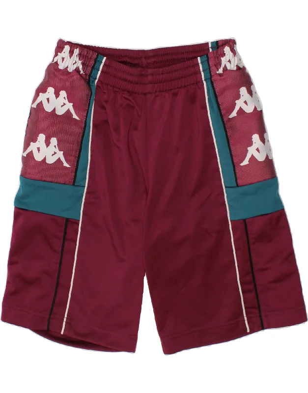 KAPPA Boys Graphic Sport Shorts 7-8 Years Maroon Colourblock Polyester