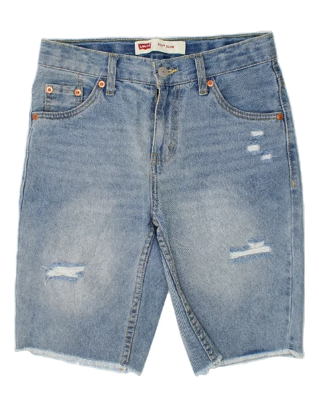 LEVI'S Boys 511 Distressed Slim Denim Shorts 13-14 Years W28  Blue Cotton