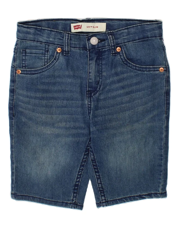 LEVI'S Boys 511 Slim Denim Shorts 7-8 Years W24 Blue Cotton