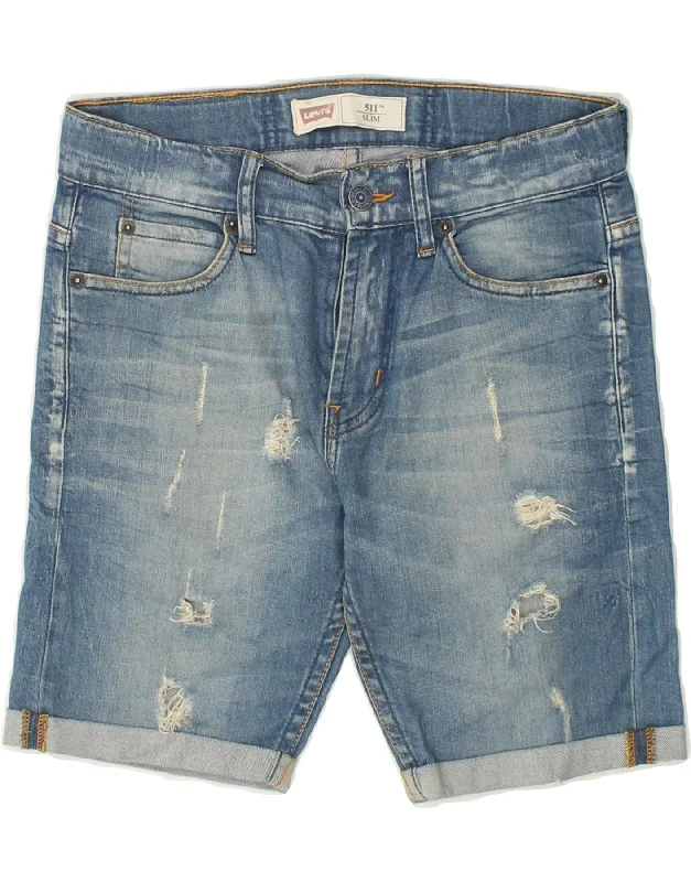 LEVI'S Boys 511 Slim Distressed Denim Shorts 13-14 Years W30 Blue